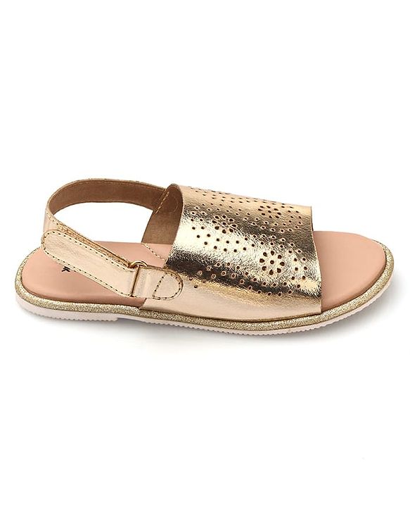 Pine Kids Sandals with Velcro Closure & Foil Detailing - Rose Gold