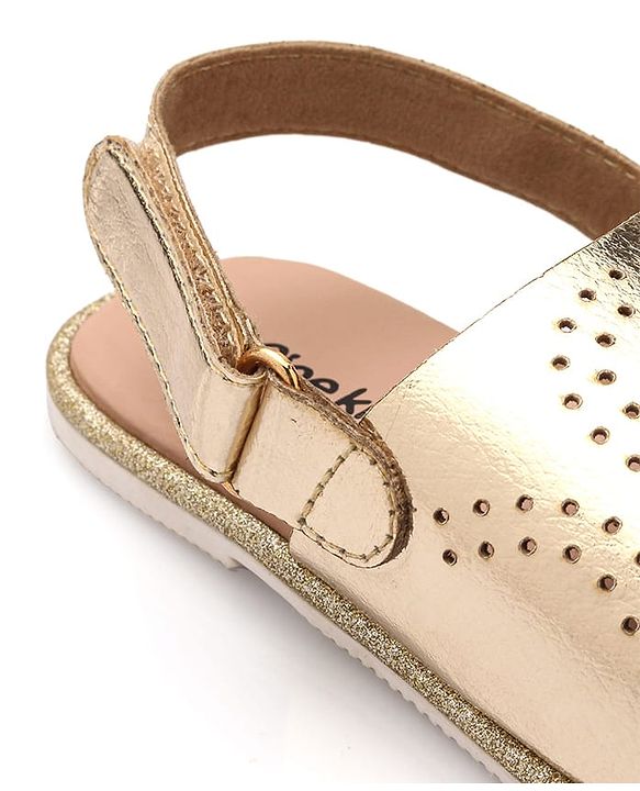 Pine Kids Sandals with Velcro Closure & Foil Detailing - Rose Gold
