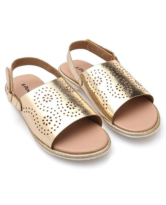 Pine Kids Sandals with Velcro Closure & Foil Detailing - Rose Gold