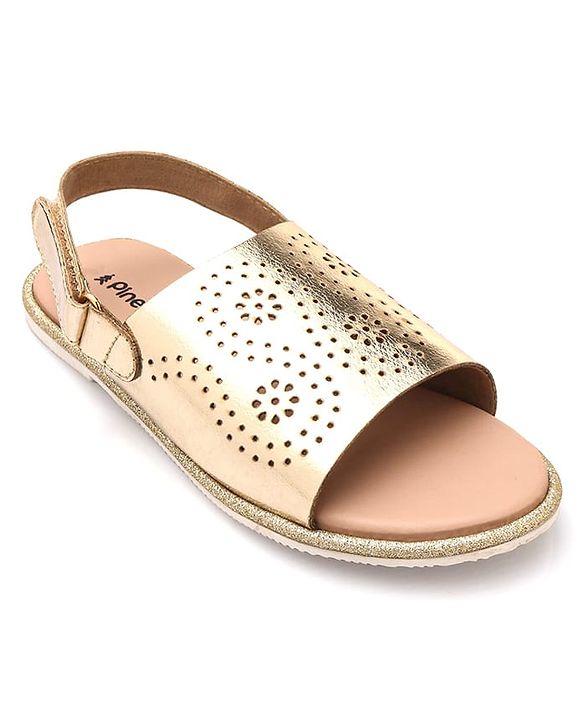 Pine Kids Sandals with Velcro Closure & Foil Detailing - Rose Gold