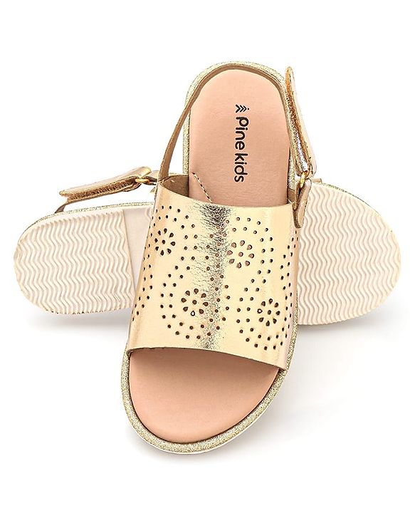 Pine Kids Sandals with Velcro Closure & Foil Detailing - Rose Gold