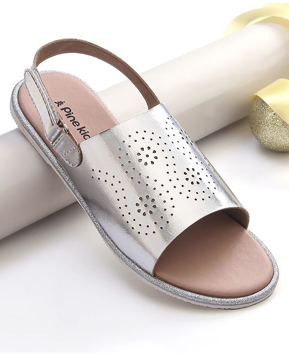 Pine Kids Sandals with Velcro Closure & Foil Detailing - Rose Gold