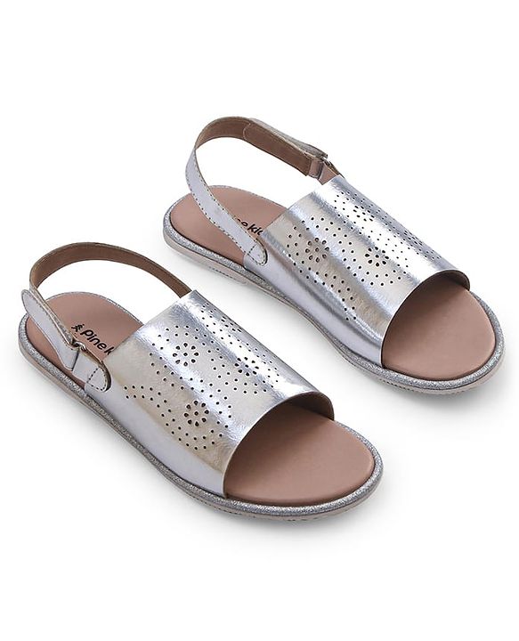 Pine Kids Sandals with Velcro Closure & Foil Detailing - Rose Gold