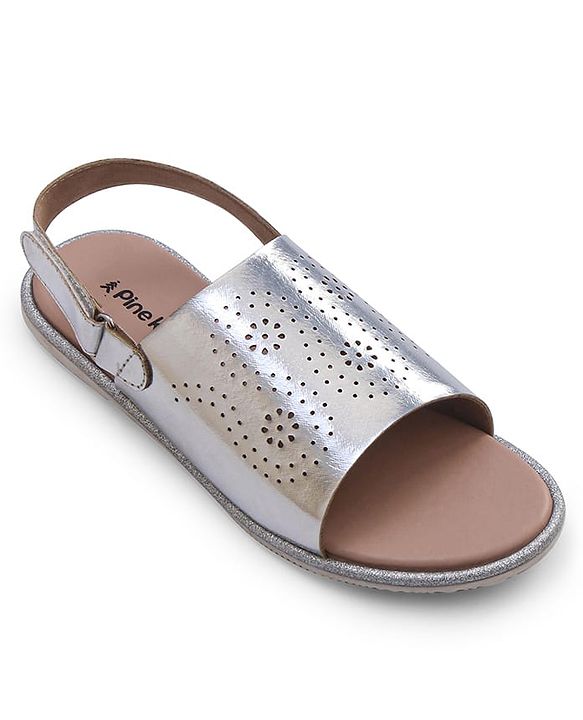 Pine Kids Sandals with Velcro Closure & Foil Detailing - Rose Gold