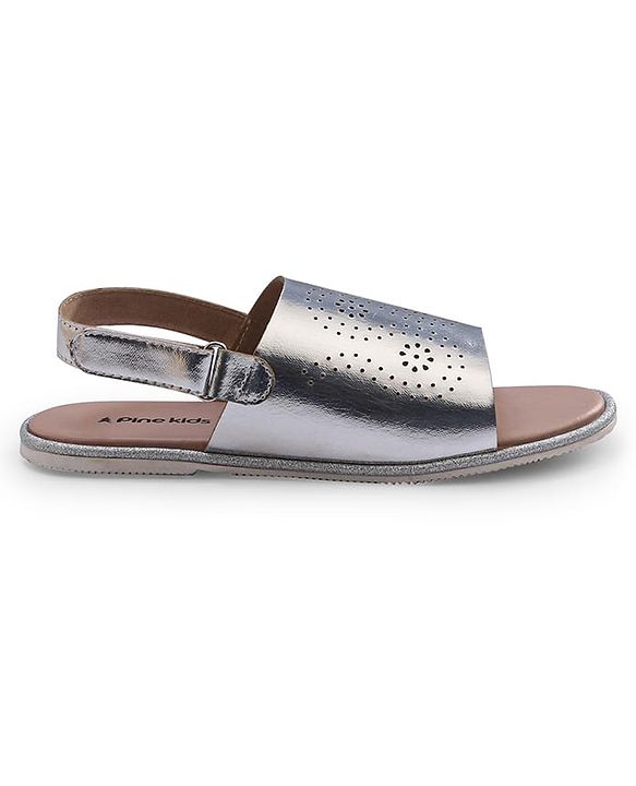 Pine Kids Sandals with Velcro Closure & Foil Detailing - Rose Gold