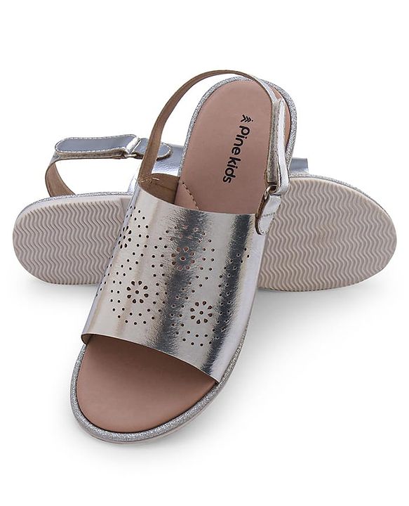 Pine Kids Sandals with Velcro Closure & Foil Detailing - Rose Gold