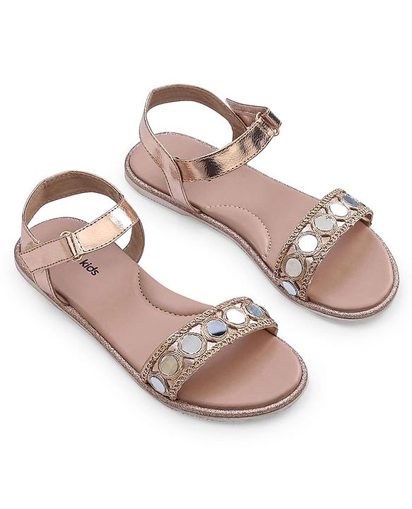 Pine Kids Formal & Party Wear Sandal with Velcro Closer & Mirror Work - Golden