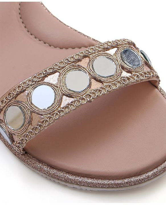 Pine Kids Formal & Party Wear Sandal with Velcro Closer & Mirror Work - Golden
