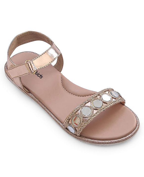 Pine Kids Formal & Party Wear Sandal with Velcro Closer & Mirror Work - Golden