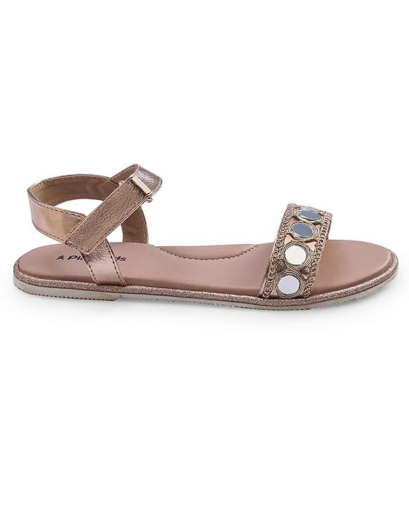 Pine Kids Formal & Party Wear Sandal with Velcro Closer & Mirror Work - Golden