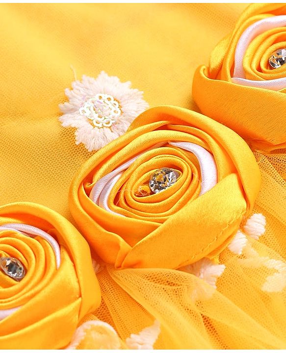 Babyhug Woven Half Puff Sleeves Ethnic Dress With Floral & Sequin Embroidery - Yellow