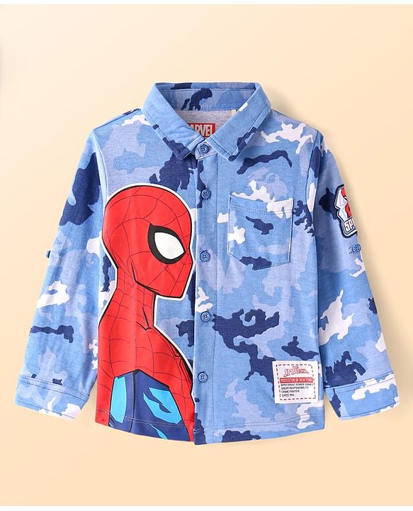 Babyhug Marvel Single Jersey Knit Full Sleeves Shirt With Spiderman Graphcis & Inner Sleeveless T-Shirt - Light Blue & White
