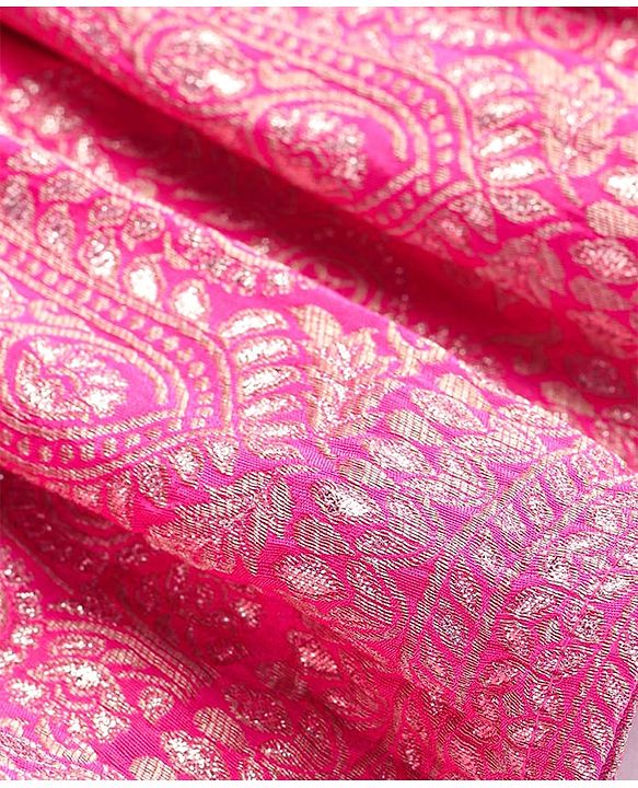 Babyhug Woven Frill Sleeves Brocade Choli Lehenga & Dupatta Set with Tassle Detailing - Dark Pink