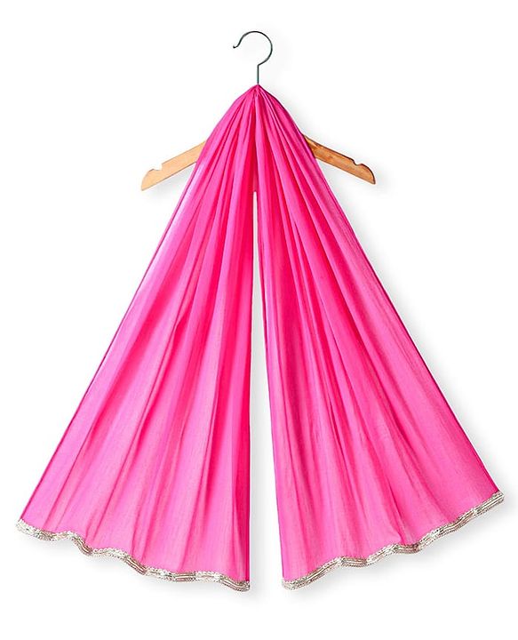 Babyhug Woven Frill Sleeves Brocade Choli Lehenga & Dupatta Set with Tassle Detailing - Dark Pink