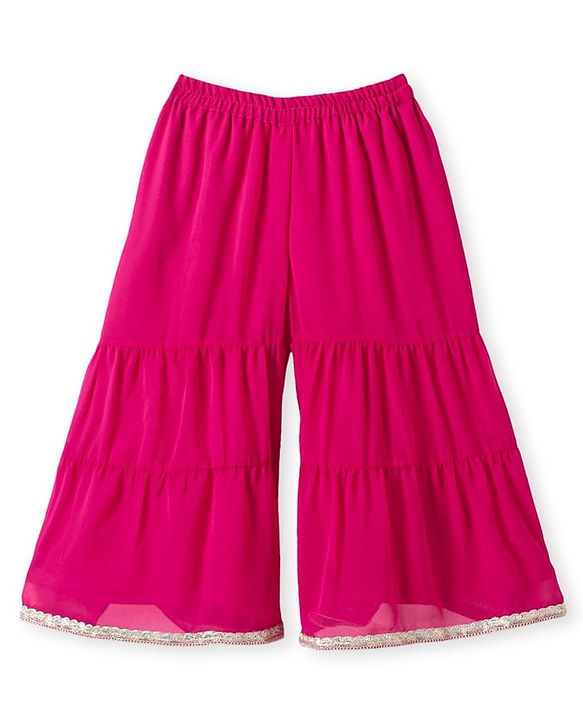 Babyhug Woven Three Fourth  Sleeves Floral Printed Kurta Gharara Set with Dupatta & Lace Detailing - Dark Pink