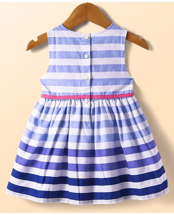 Babyhug Cotton Woven Full Sleeves Solid Shrug & Striped Frock with Bow Applique - Blue