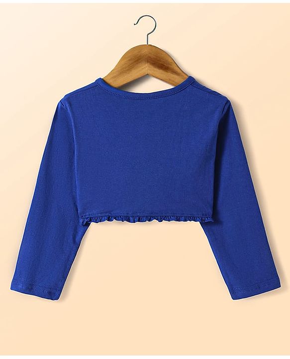 Babyhug Cotton Woven Full Sleeves Solid Shrug & Striped Frock with Bow Applique - Blue