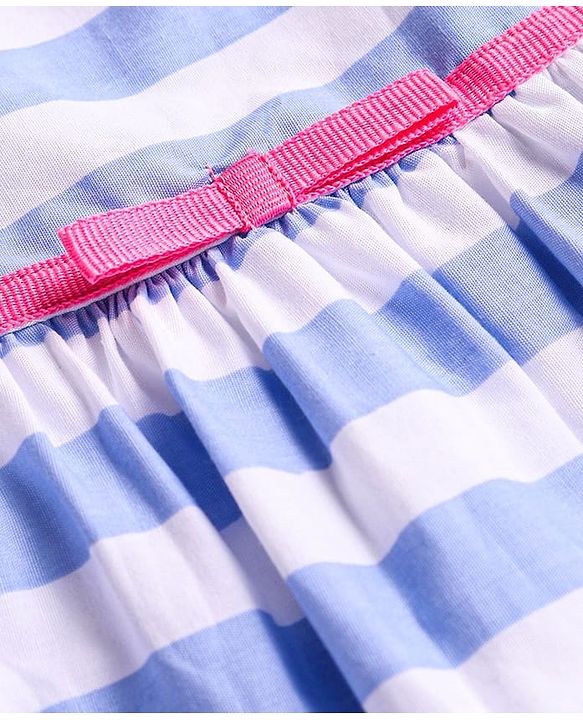 Babyhug Cotton Woven Full Sleeves Solid Shrug & Striped Frock with Bow Applique - Blue