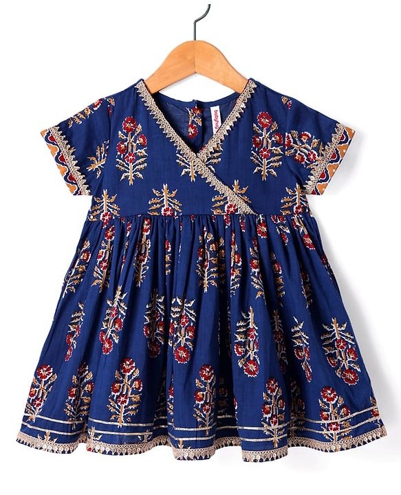 Babyhug Cotton Woven Half Sleeves Floral Printed  Kurti Gharara Set with Dupatta - Navy