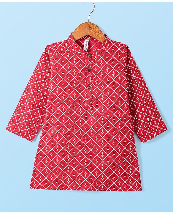 Babyhug Cotton Woven Full Sleeves Foil Printed Kurta Dhoti Set - Red