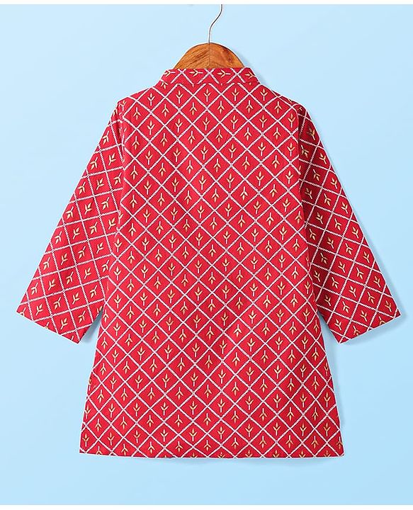 Babyhug Cotton Woven Full Sleeves Foil Printed Kurta Dhoti Set - Red