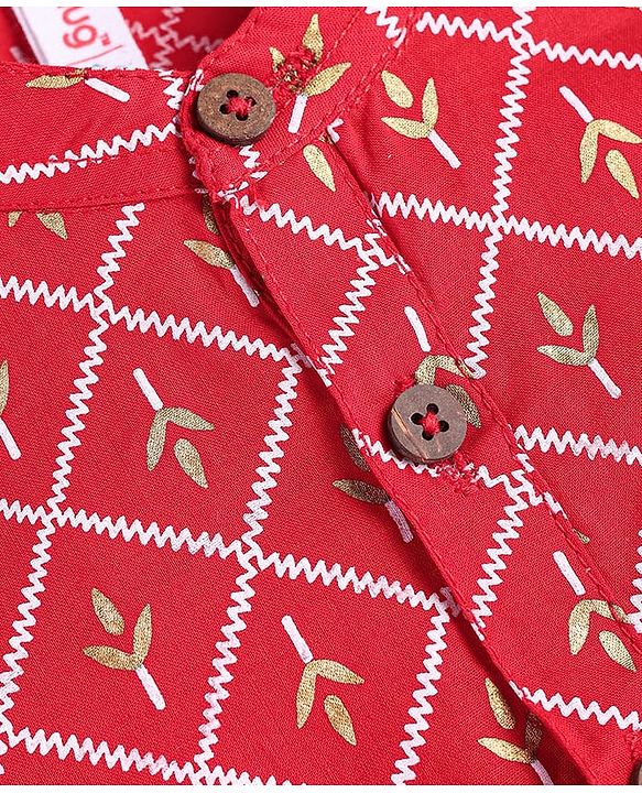 Babyhug Cotton Woven Full Sleeves Foil Printed Kurta Dhoti Set - Red