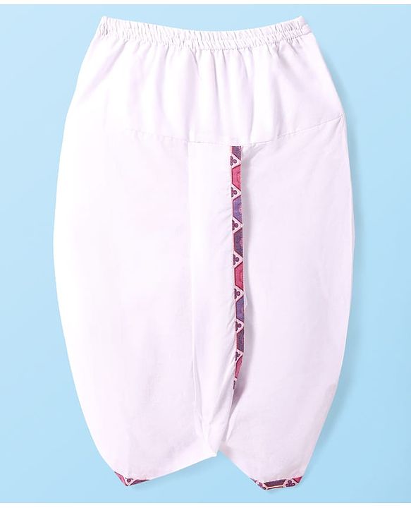 Babyhug Cotton Woven Cambric  Schiffly Embroidered Full Sleeves  Dhoti Kurta Set - Pink & White