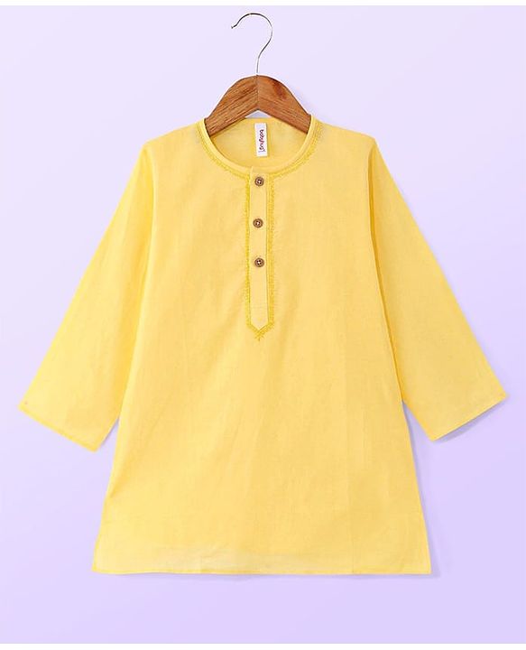 Babyhug Cambric Woven Full Sleeves Embroidery Kurta & Dhoti Set - Yellow