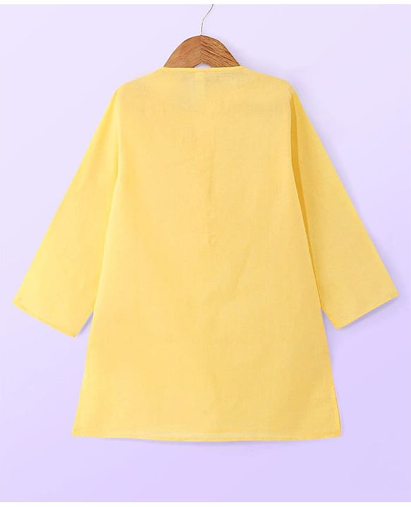 Babyhug Cambric Woven Full Sleeves Embroidery Kurta & Dhoti Set - Yellow
