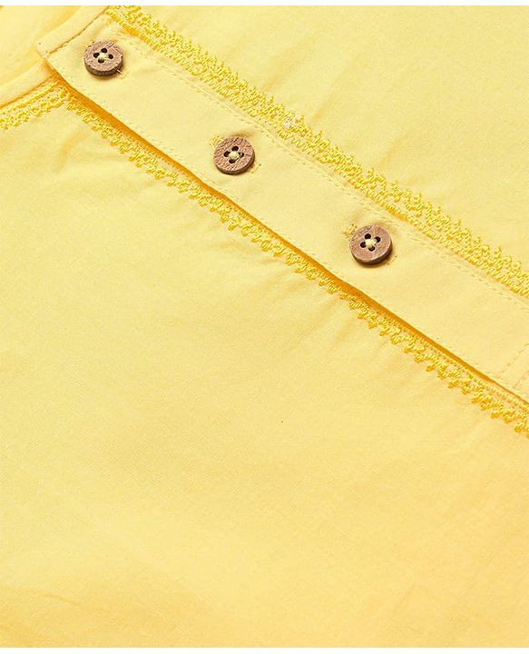 Babyhug Cambric Woven Full Sleeves Embroidery Kurta & Dhoti Set - Yellow