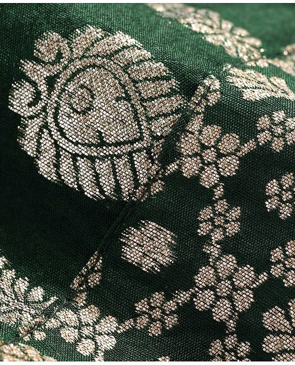 Babyhug Woven Three Fourth Sleeves Brocade Kurti Gharara & Dupatta Set with Lace Detailing - Dark Green