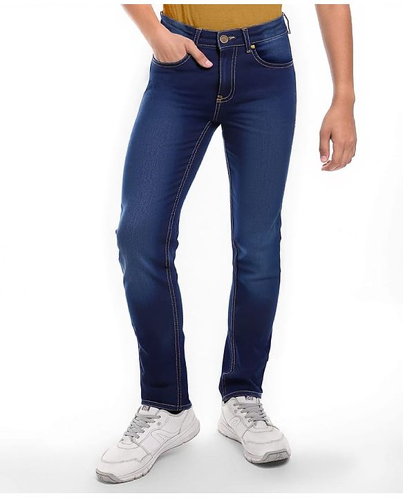 Pine Kids Denim Woven Full Length Washed Jeans - Navy Blue