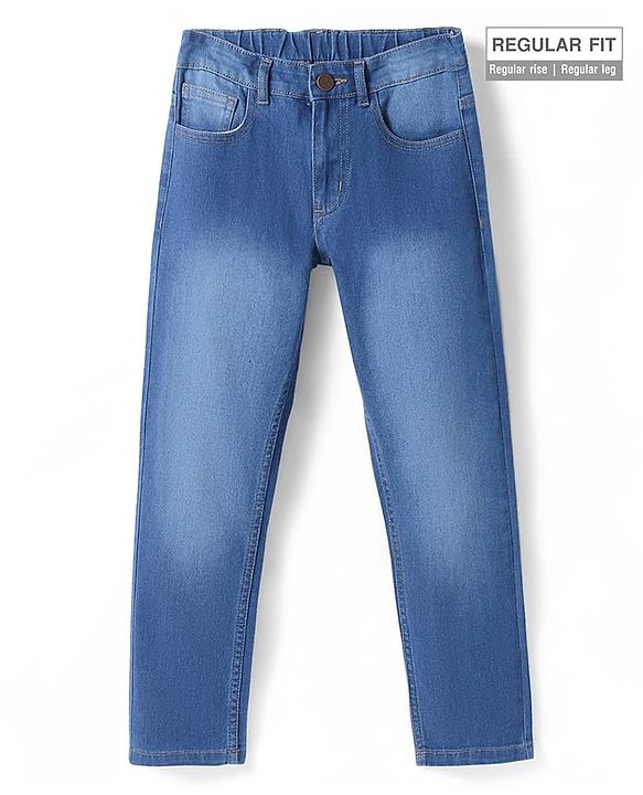 Pine Kids Denim Woven Full Length Washed Jeans - Navy Blue