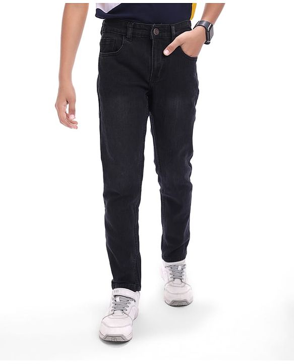 Pine Kids Denim Woven Full Length Washed Jeans - Navy Blue