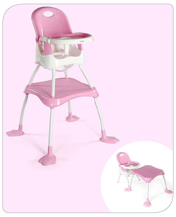 Babyhug Urban 4 in 1 High Chair With 3 Point Safety Harness And Anti-Slip Base - Pink