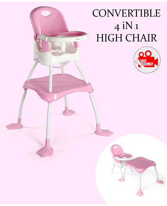 Babyhug Urban 4 in 1 High Chair With 3 Point Safety Harness And Anti-Slip Base - Pink