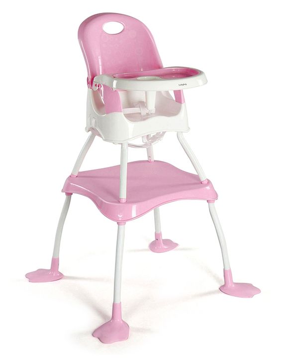 Babyhug Urban 4 in 1 High Chair With 3 Point Safety Harness And Anti-Slip Base - Pink