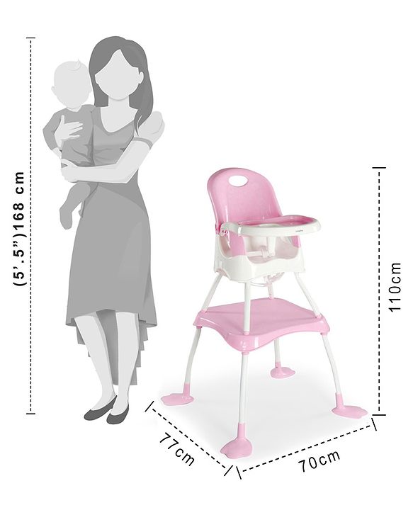 Babyhug Urban 4 in 1 High Chair With 3 Point Safety Harness And Anti-Slip Base - Pink