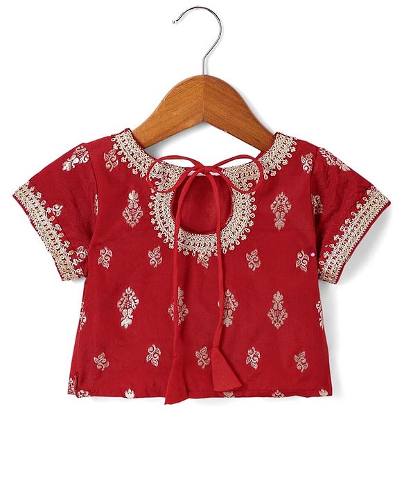 Babyhug Woven Half Sleeves Brocade Lehenga Choli & Dupatta Set with Sequin Detailing - Maroon
