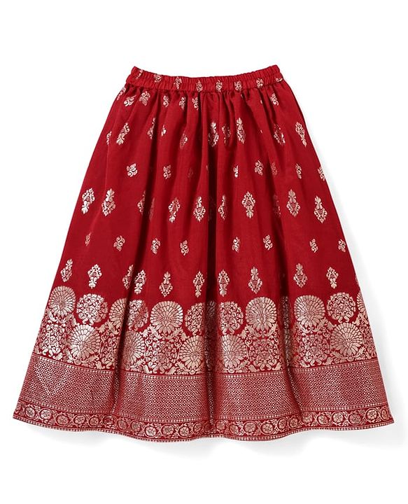 Babyhug Woven Half Sleeves Brocade Lehenga Choli & Dupatta Set with Sequin Detailing - Maroon