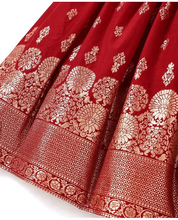 Babyhug Woven Half Sleeves Brocade Lehenga Choli & Dupatta Set with Sequin Detailing - Maroon