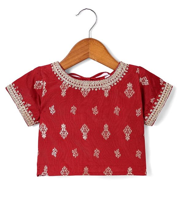 Babyhug Woven Half Sleeves Brocade Lehenga Choli & Dupatta Set with Sequin Detailing - Maroon