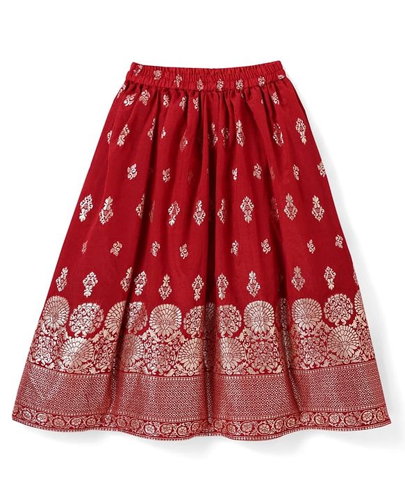 Babyhug Woven Half Sleeves Brocade Lehenga Choli & Dupatta Set with Sequin Detailing - Maroon