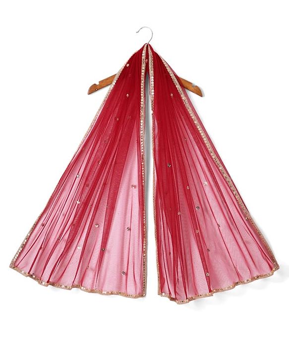 Babyhug Woven Half Sleeves Brocade Lehenga Choli & Dupatta Set with Sequin Detailing - Maroon