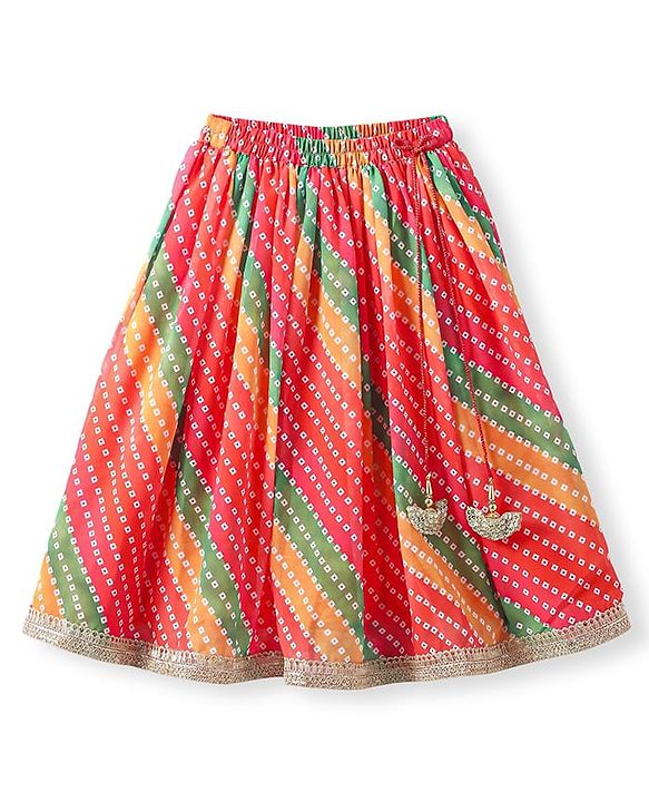 Babyhug Woven Sleeveless Floral Embroidered Choli Lehenga & Dupatta Set with Bandhani Print & Tassle Detailing - Red