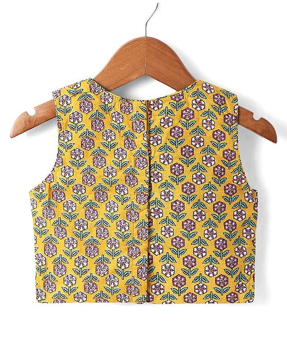 Babyhug Woven Sleeveless Floral Printed & Lace Detailing Lehenga Choli Set With Dupatta - Yellow