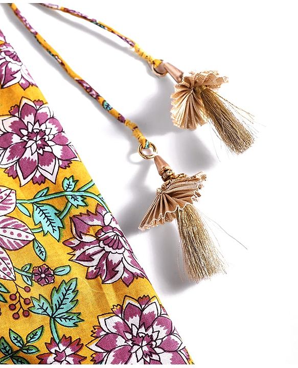 Babyhug Woven Sleeveless Floral Printed & Lace Detailing Lehenga Choli Set With Dupatta - Yellow