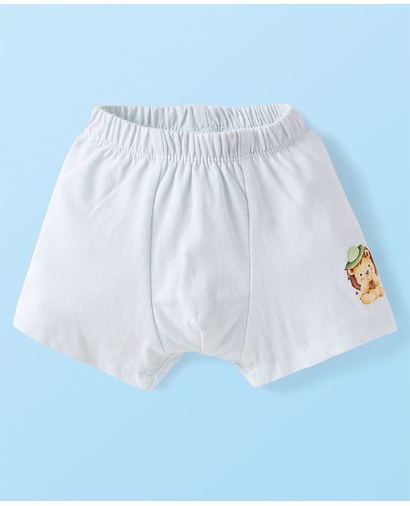 Babyhug 100% Cotton Single Jersey Knit Trunks With Stripes & Lion Print Pack Of 3 - White & Light Green