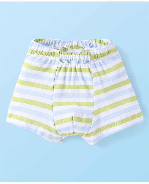 Babyhug 100% Cotton Single Jersey Knit Trunks With Stripes & Lion Print Pack Of 3 - White & Light Green