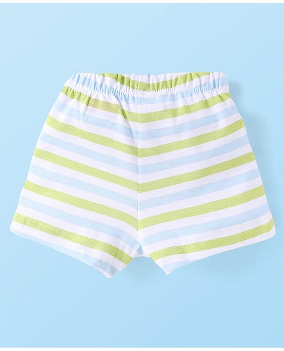 Babyhug 100% Cotton Single Jersey Knit Trunks With Stripes & Lion Print Pack Of 3 - White & Light Green